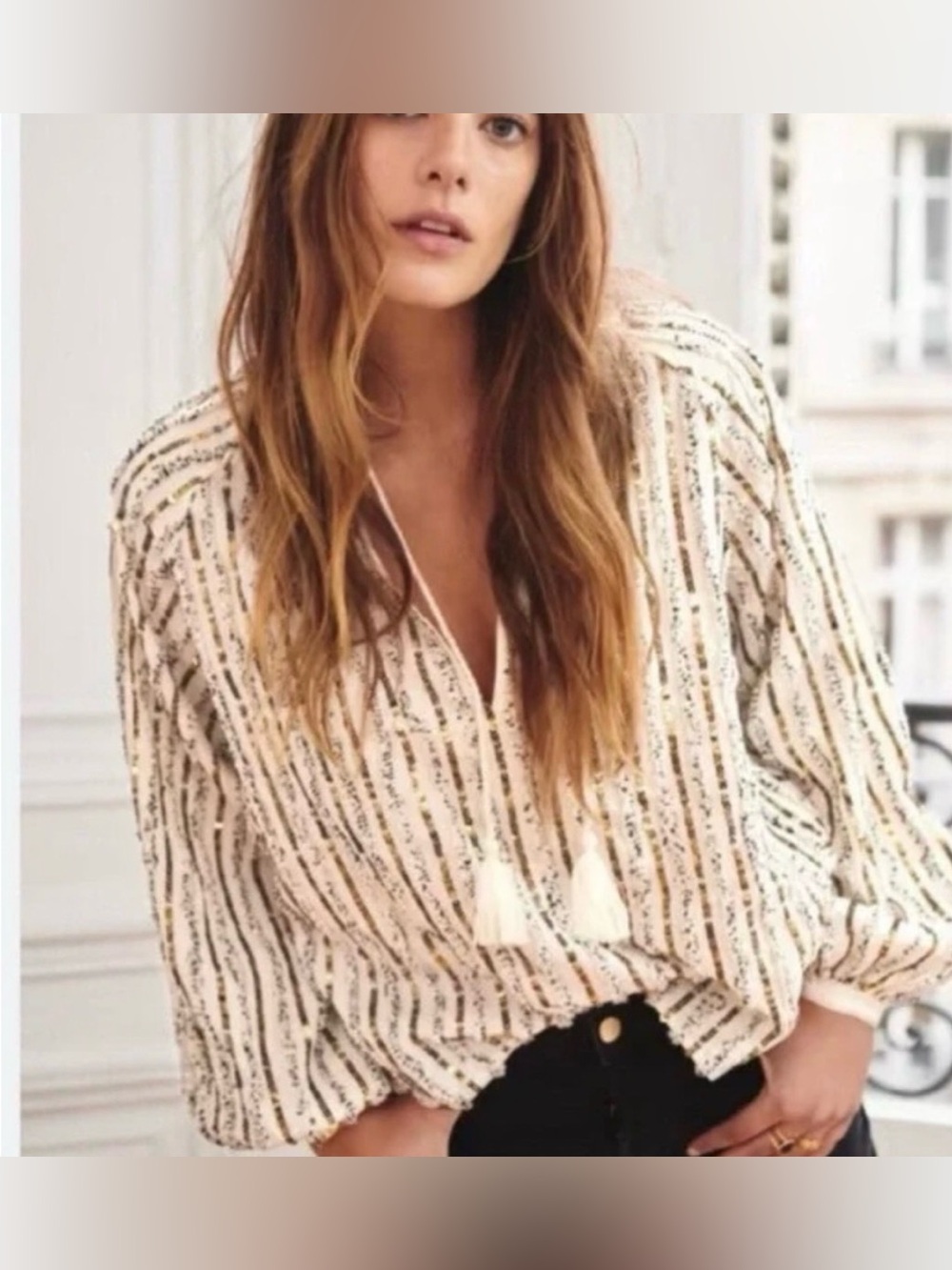 Jade Johnny Was Eden Sequin Peasant Top Size M